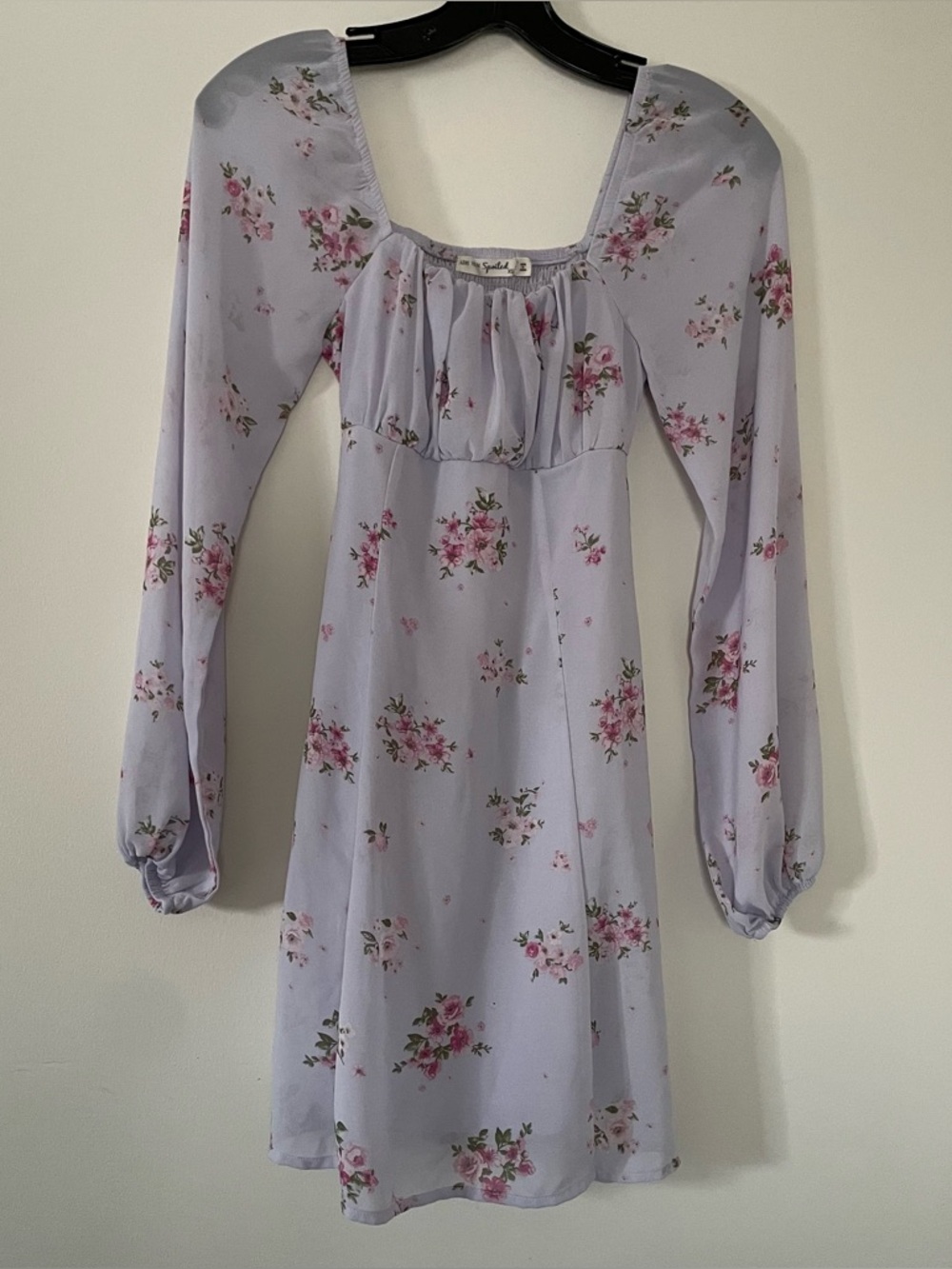 Lavender Coquette Floral Mini Dress XS Puff Sleeve Babydoll Romantic Cottagecore